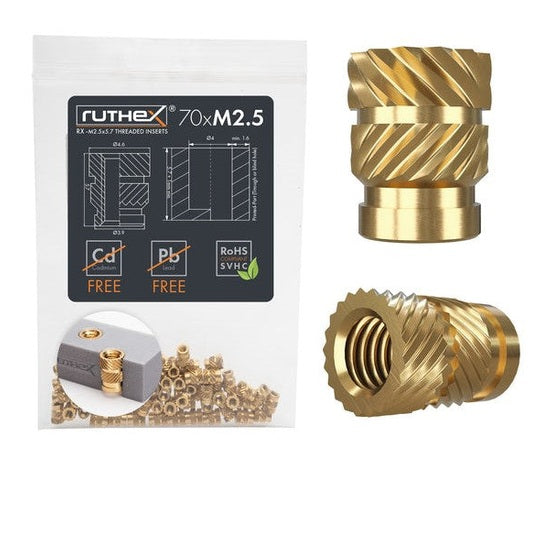 Ruthex M2.5 insertos roscados – RX-M2.5x5.7 (70 piezas)