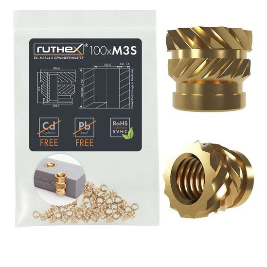 Ruthex M3 insertos roscados cortos – RX-M3Sx4.0 (100 piezas)