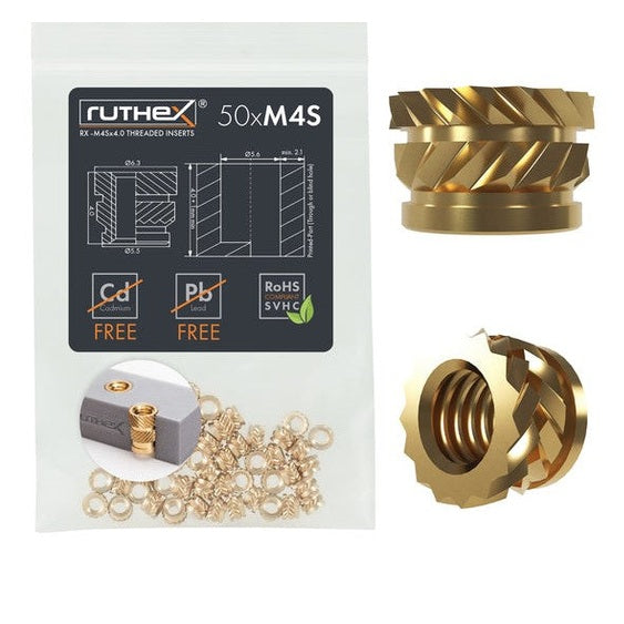 Ruthex M4 insertos roscados cortos – RX-M4Sx4.0 (50 piezas)