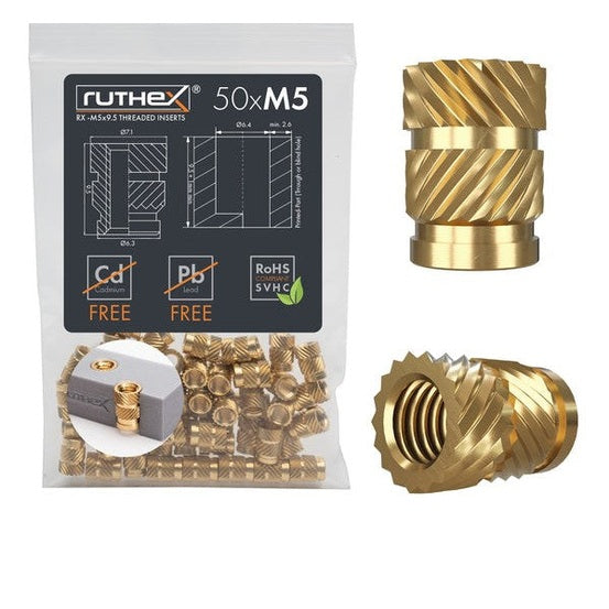Ruthex M5 insertos roscados RX-M5x9.5 – 50 piezas