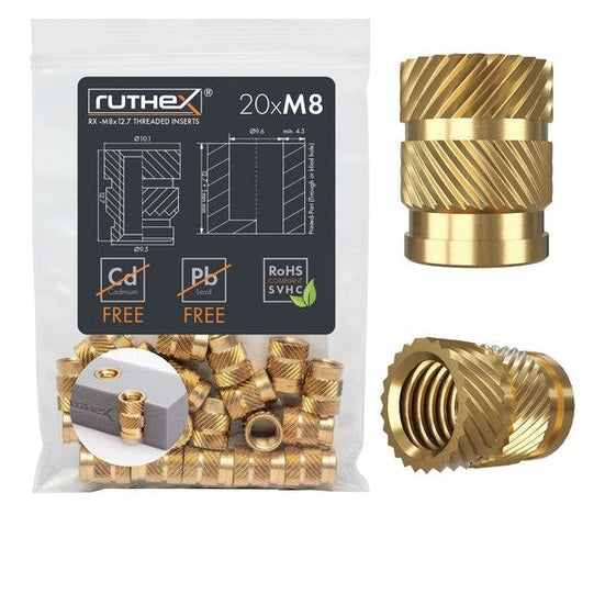 Ruthex M8 insertos roscados – RX-M8x12.7 (20 piezas)